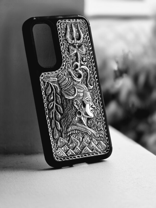 custom carving mobile cover (Lord Shiva silver cover ) - Image 2
