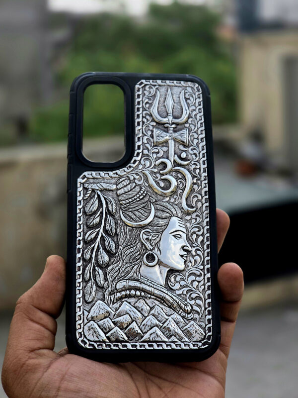 custom carving mobile cover (Lord Shiva silver cover ) - Image 5